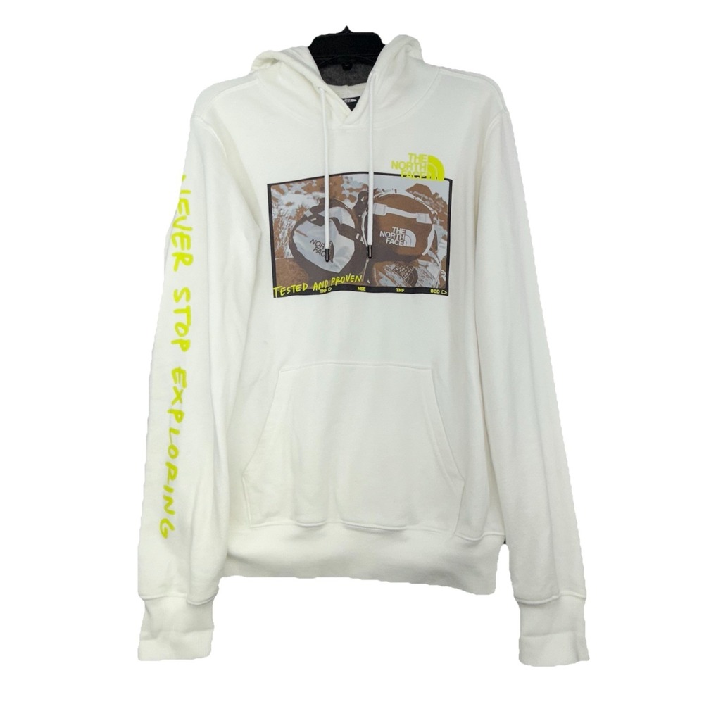 The North Face Hoodie Mens XS Beige Pullover Fleece‎ Logo Sweatshirt Graphic